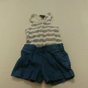 Nautica Denim Striped Shorts Romper